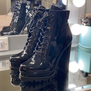 Black Lace Up Platform Booties